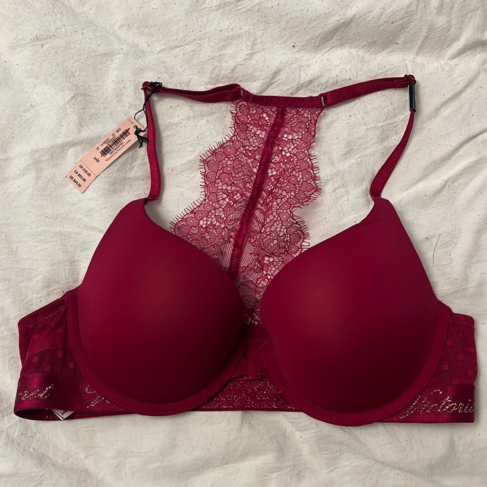 Brand New W Tags. Maroon Bra. Slight push up with from clip and lace back detail